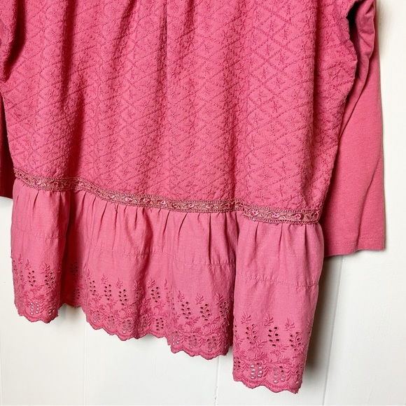 LOGO Lavish Lori Goldstein Button Front Top Large eyelet peplum tunic coral - Picture 5 of 12